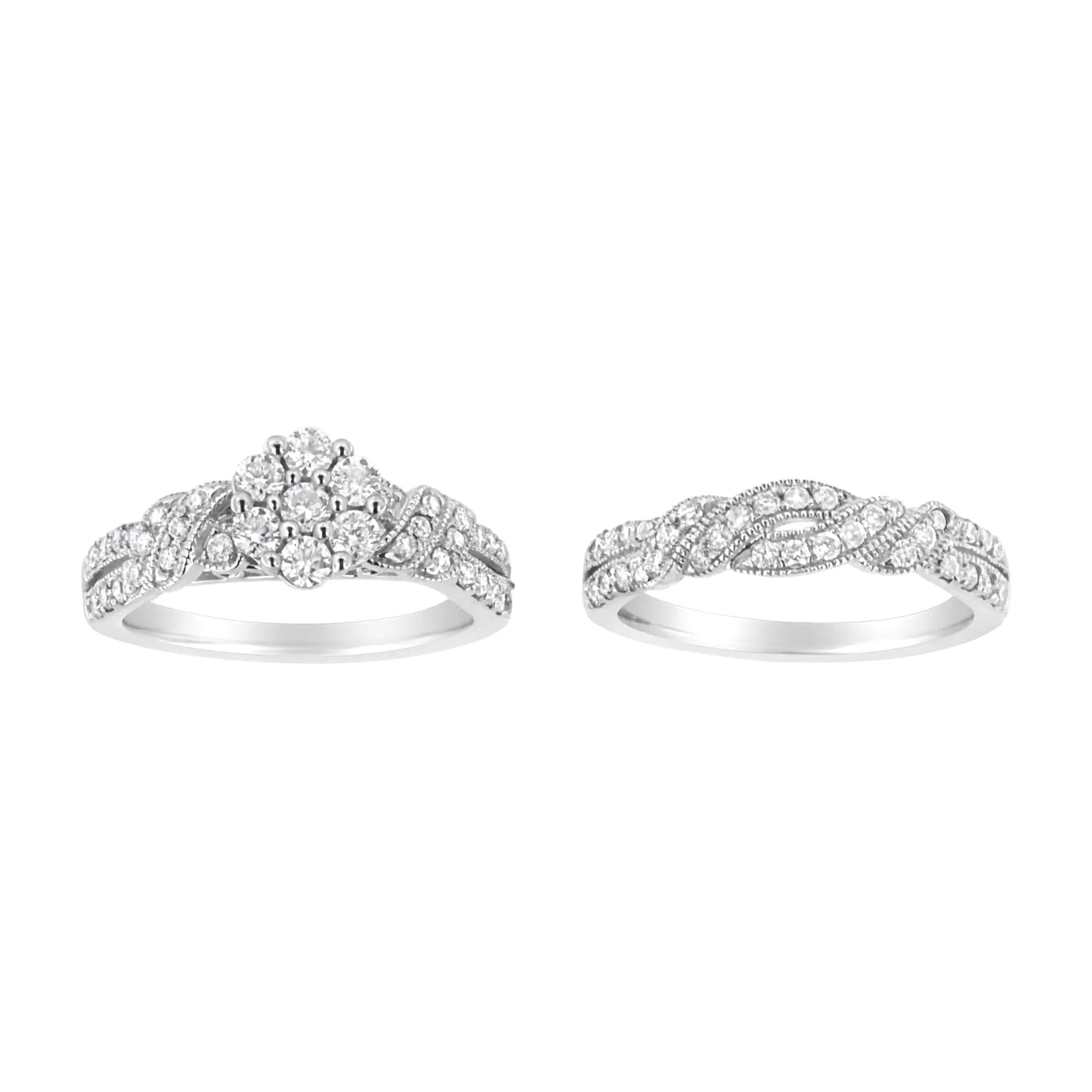 .925 Sterling Silver 1 cttw Lab Grown Diamond Engagement Ring and Band Set (F-G Color, VS2-SI1 Clarity) WEM Support (www.WEM.support)