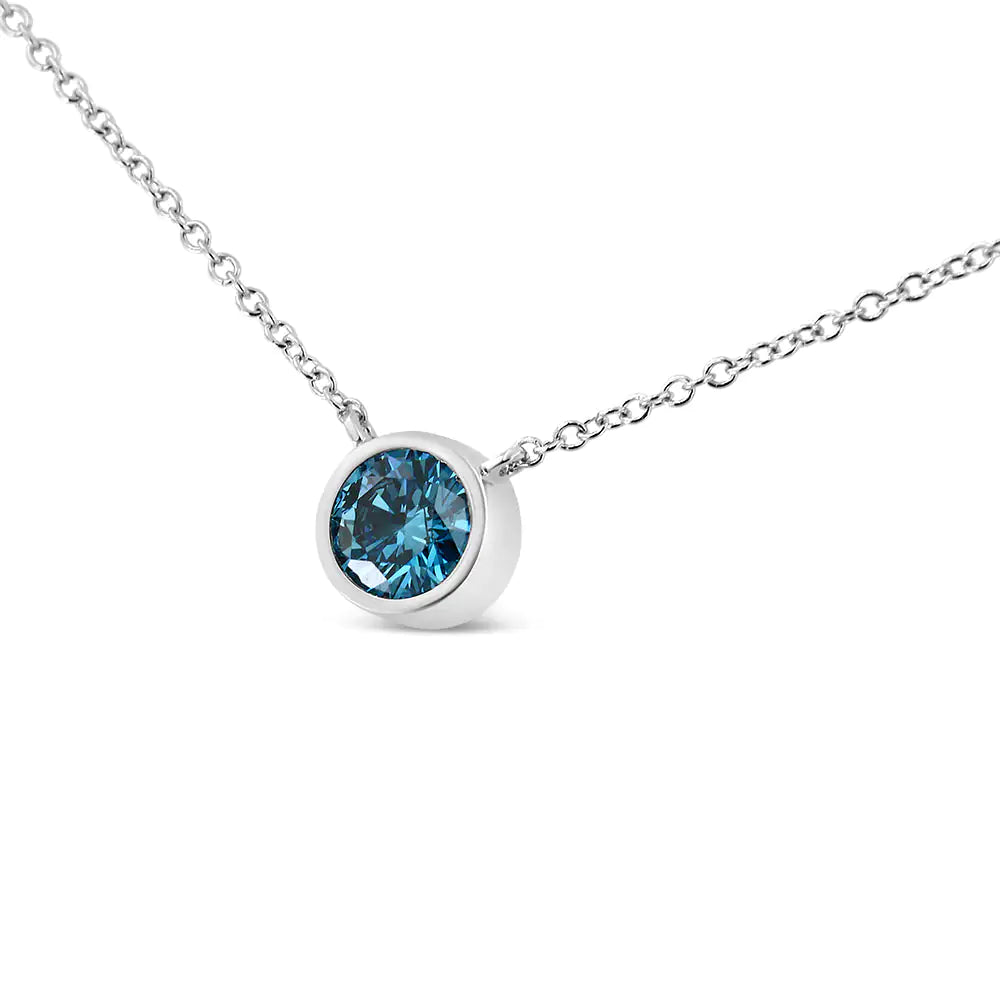 14K White Gold 1/2 Cttw Blue Lab Grown Diamond Modern Bezel-Set Solitaire 16"-18" Pendant Necklace (Blue Color, VS2-SI1 Clarity) WEM Support (www.WEM.support)