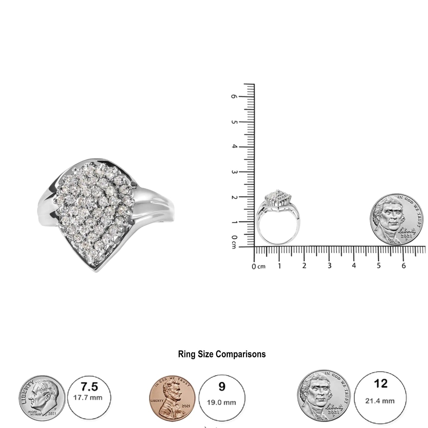 10K White Gold 1/2 Cttw Diamond Pear Shaped Cluster Ring (H-I Color, I1-I2 Clarity) WEM Support (www.WEM.support)