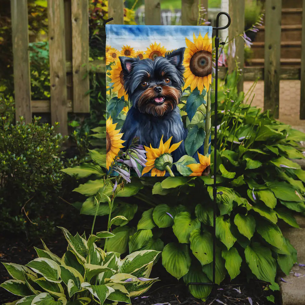 Affenpinscher in Sunflowers Garden Flag WEM Support (www.WEM.support)