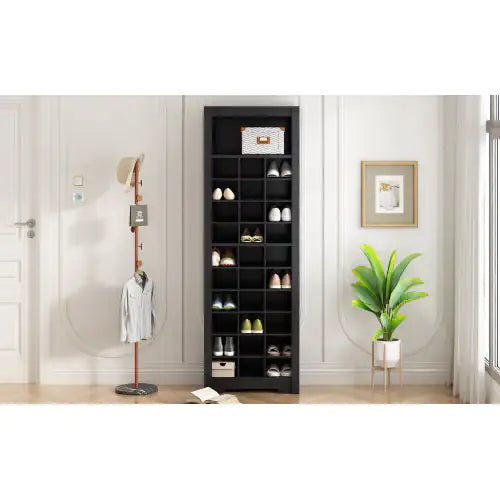 Stylish Design 30 Shoe Cabinet Console, Modern Shoe Cabinet, Multiple Storage Capacity, Self-standing High Cabinet, Suitable For Hallway, Bedroom, Black WEM Support (www.WEM.support)