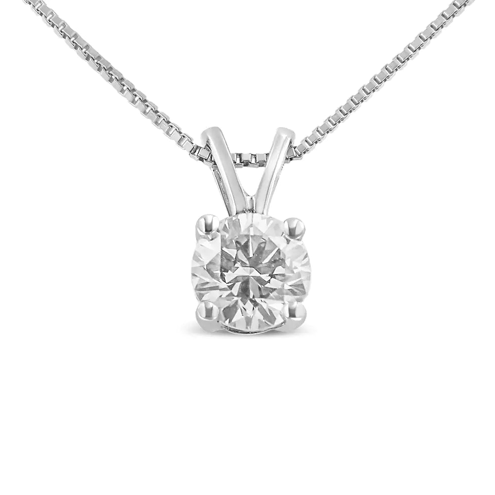 14K Weißgold 1/4 Cttw Rund Brillant Geschliffener Laborgezüchteter Diamant 4-Krappen Solitär Anhänger Halskette WEM Support (www.WEM.support)
