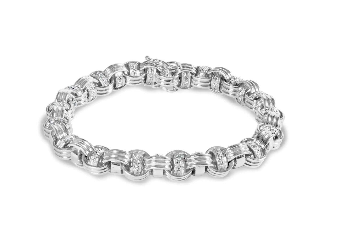 14K White Gold 1/2 Cttw Diamond Knotted Byzantine Link Bracelet (H-I Color, I2-I3 Clarity) - 7" Inches WEM Support (www.WEM.support)
