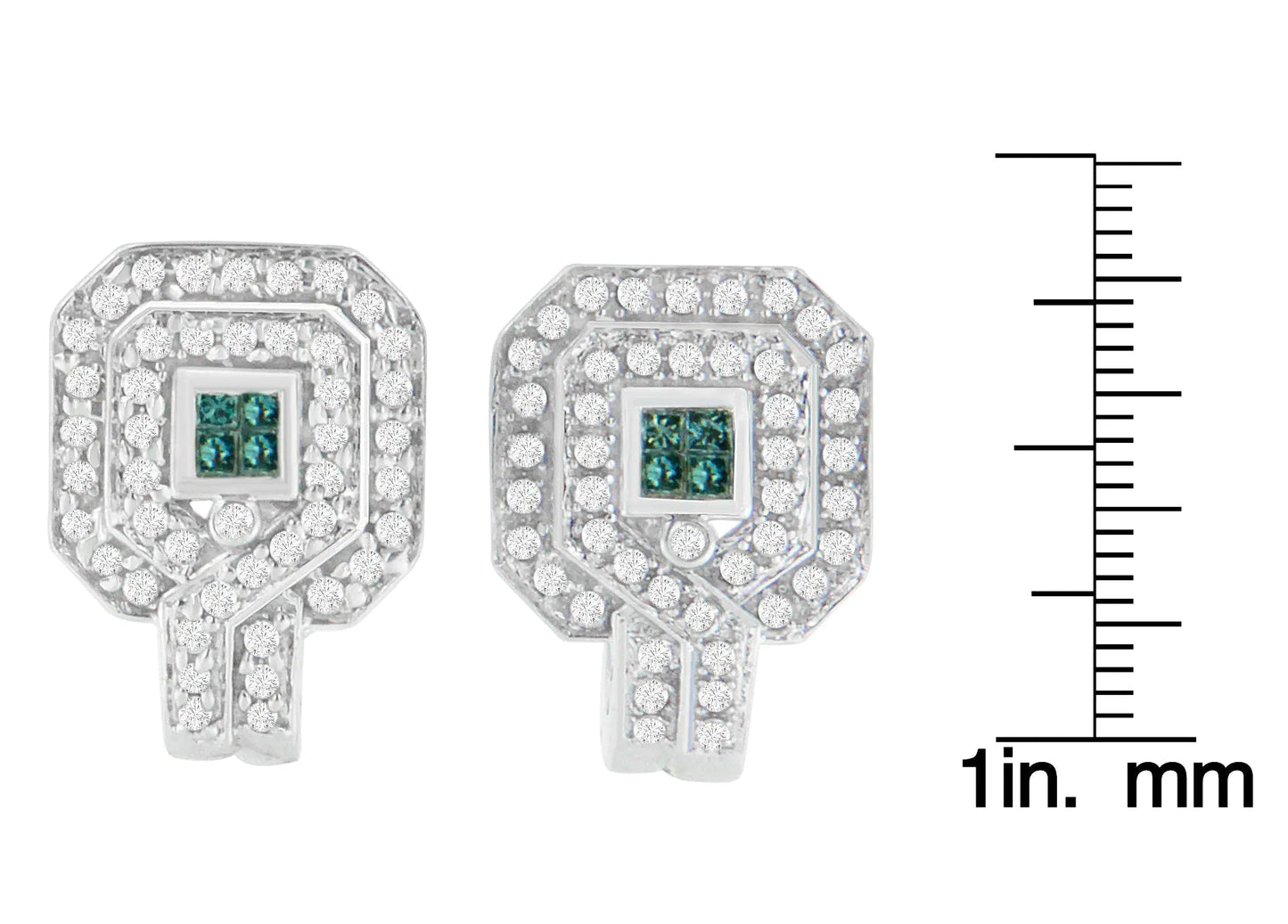 14K White Gold 1ct. TDW Round and Princess-cut Treated Blue Diamond Earrings (H-I,SI1-SI2) WEM Support (www.WEM.support)