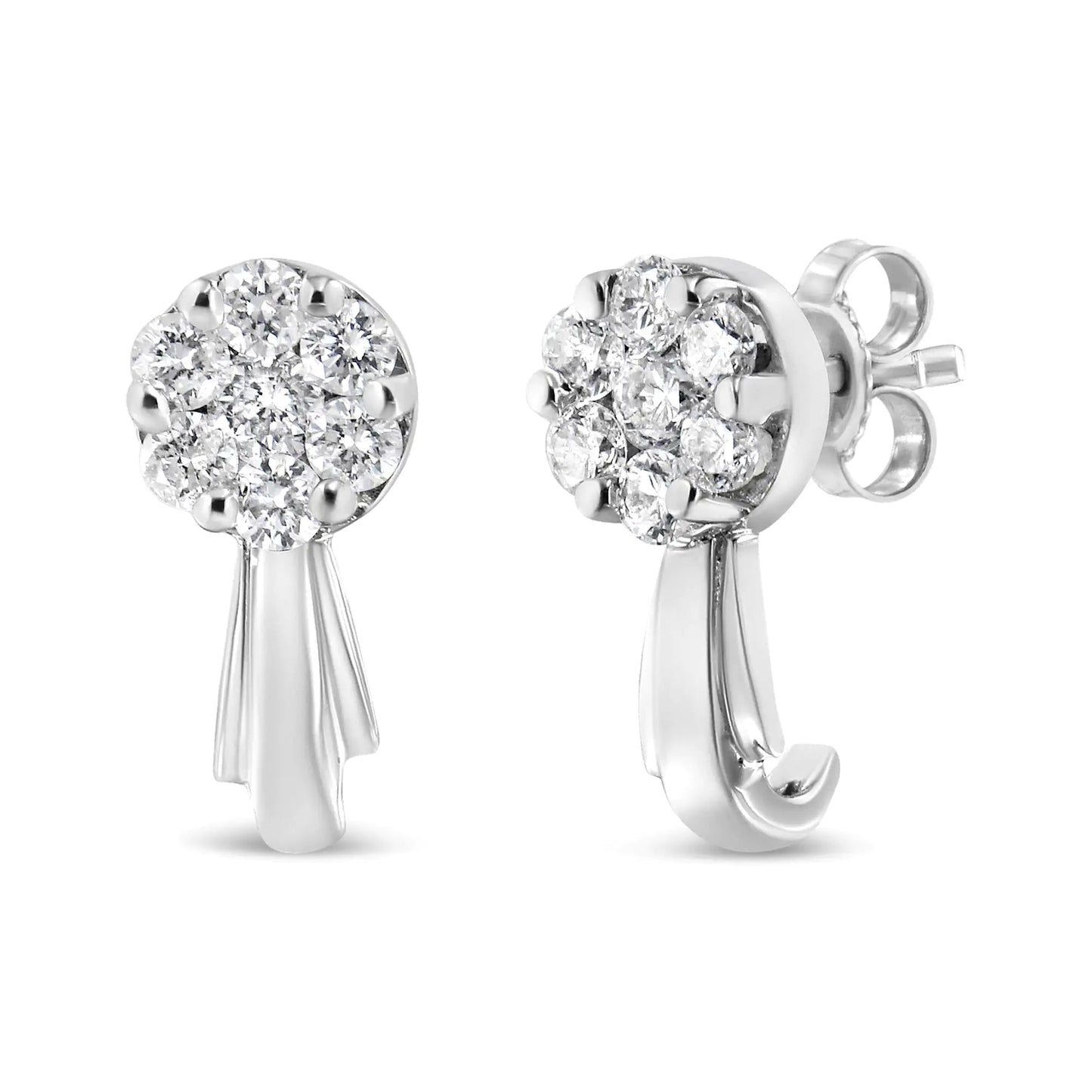 14K Gold 3/4 Cttw Diamond Floral Cluster Drop and Dangle Stud Earrings (H-I Color, I1-I2 Clarity) WEM Support (www.WEM.support)