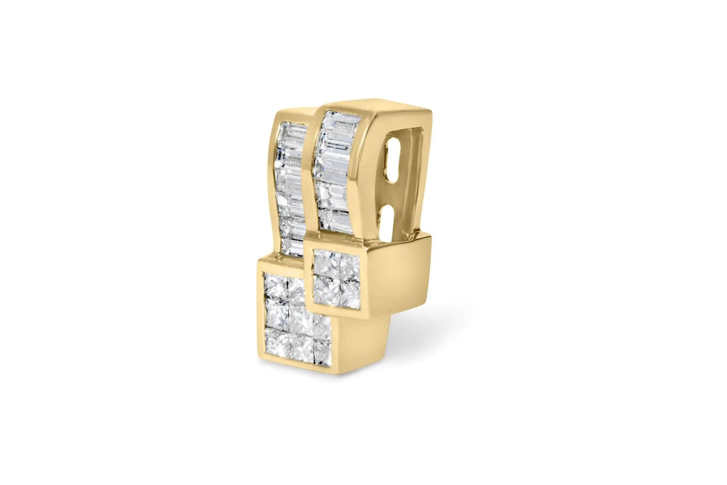 14K Yellow Gold 1 1/2 cttw Princess and Baguette Cut Diamond Geometric Pendant Necklace (H-I Color, VS1-VS2 Clarity) WEM Support (www.WEM.support)