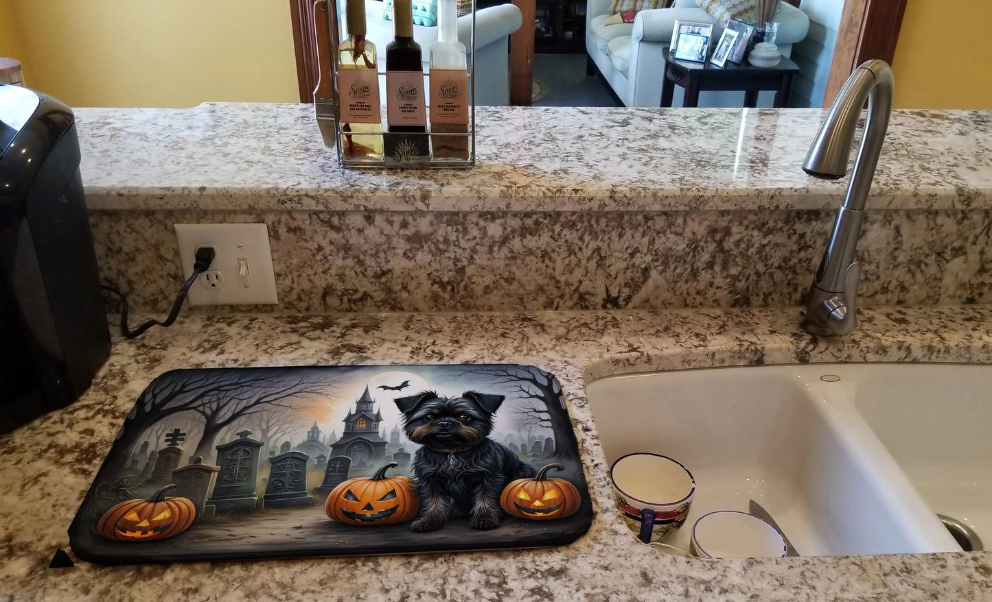 Affenpinscher Spooky Halloween Dish Drying Mat WEM Support (www.WEM.support)