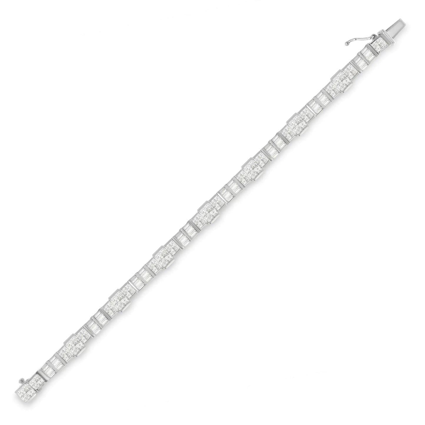 14K White Gold Princess and Baguette Cut Diamond Mixed Link Bracelet (8 3/4 cttw, G-H Color, VS2-SI1 Clarity) WEM Support (www.WEM.support)