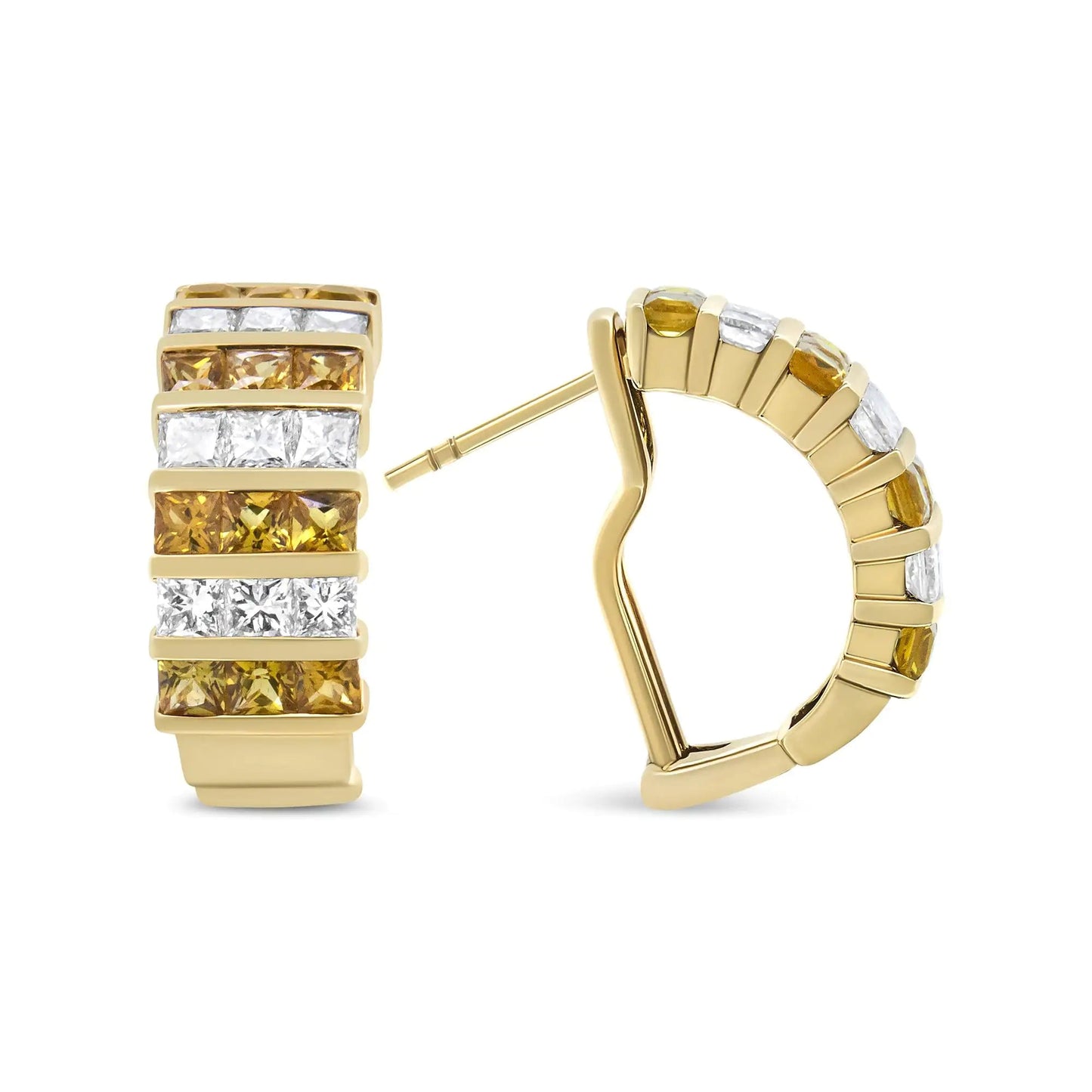 18K Yellow Gold 1 3/4 Cttw Invisible Set Princess Cut Diamond and 2.5mm Yellow Sapphire Huggie Hoop Earrings (F-G Color, VS1-VS2 Clarity) WEM Support (www.WEM.support)