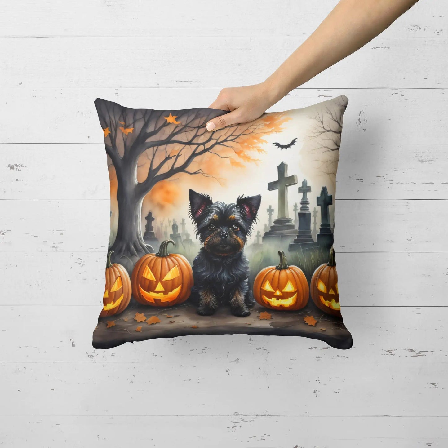 Affenpinscher Spooky Halloween Throw Pillow WEM Support (www.WEM.support)