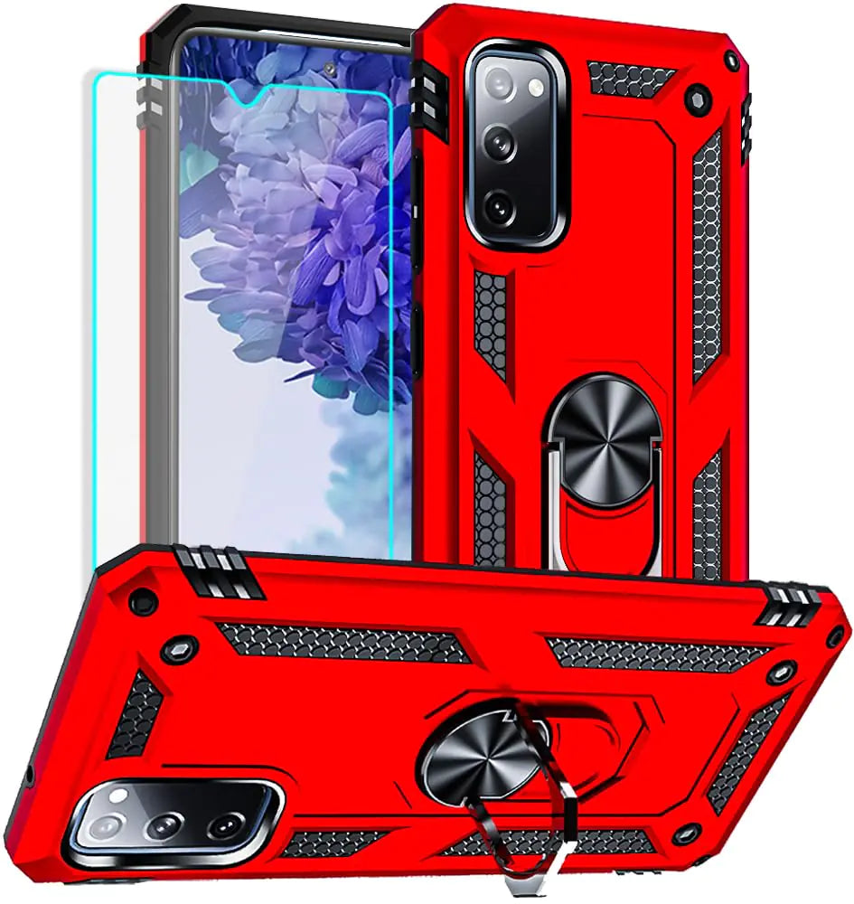 Yiakeng for Samsung Galaxy S20 FE Case, Galaxy S20 FE 5G case with HD Screen Protector, Military Grade Protective Cases with Ring for Samsung Galaxy S20 FE 5G (Red)