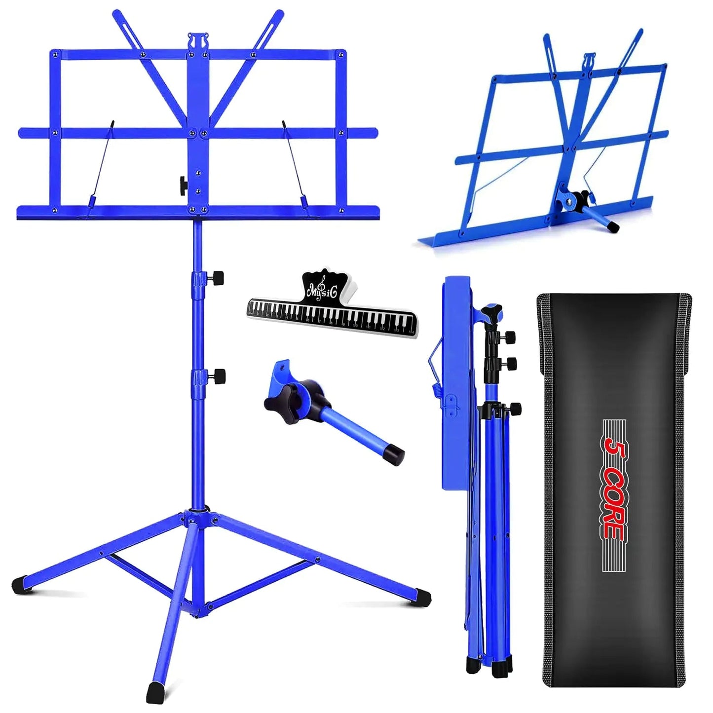 Suporte de Música 5Core para Partituras Portátil Tripé Ajustável Dobrável Porta-Notas AZUL WEM Support (www.WEM.support)
