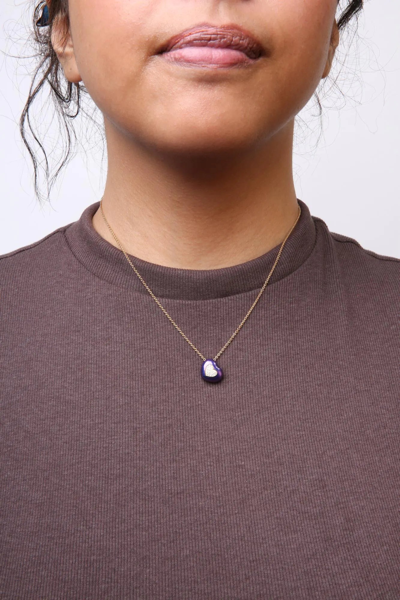 18K Yellow Gold Blue Enamel 1/10 Cttw Round Pave Diamonds Heart Shape 18" Pendant Necklace (G-H Color, SI1-SI2 Clarity) - Adjustable up to 16" - 18" WEM Support (www.WEM.support)
