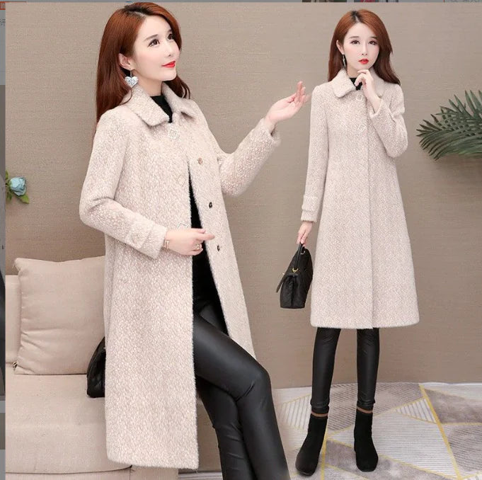 Abrigo Medio Largo Acolchado de Imitación de Visón para Mujer HejK.com Marketplace LLC