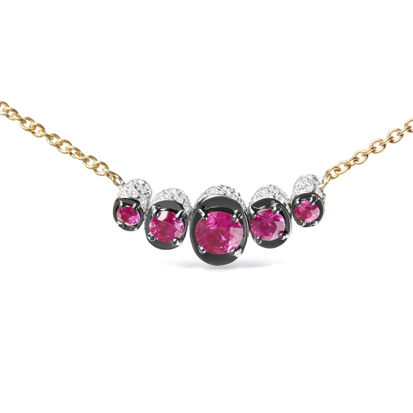 18K Rose Gold 3/4 Cttw Pave Diamonds and Graduated Red Ruby Gemstone Curved Bar Choker Necklace (G-H Color, SI1-SI2 Clarity) - Adjustable up to 14" - 16.5" WEM Support (www.WEM.support)