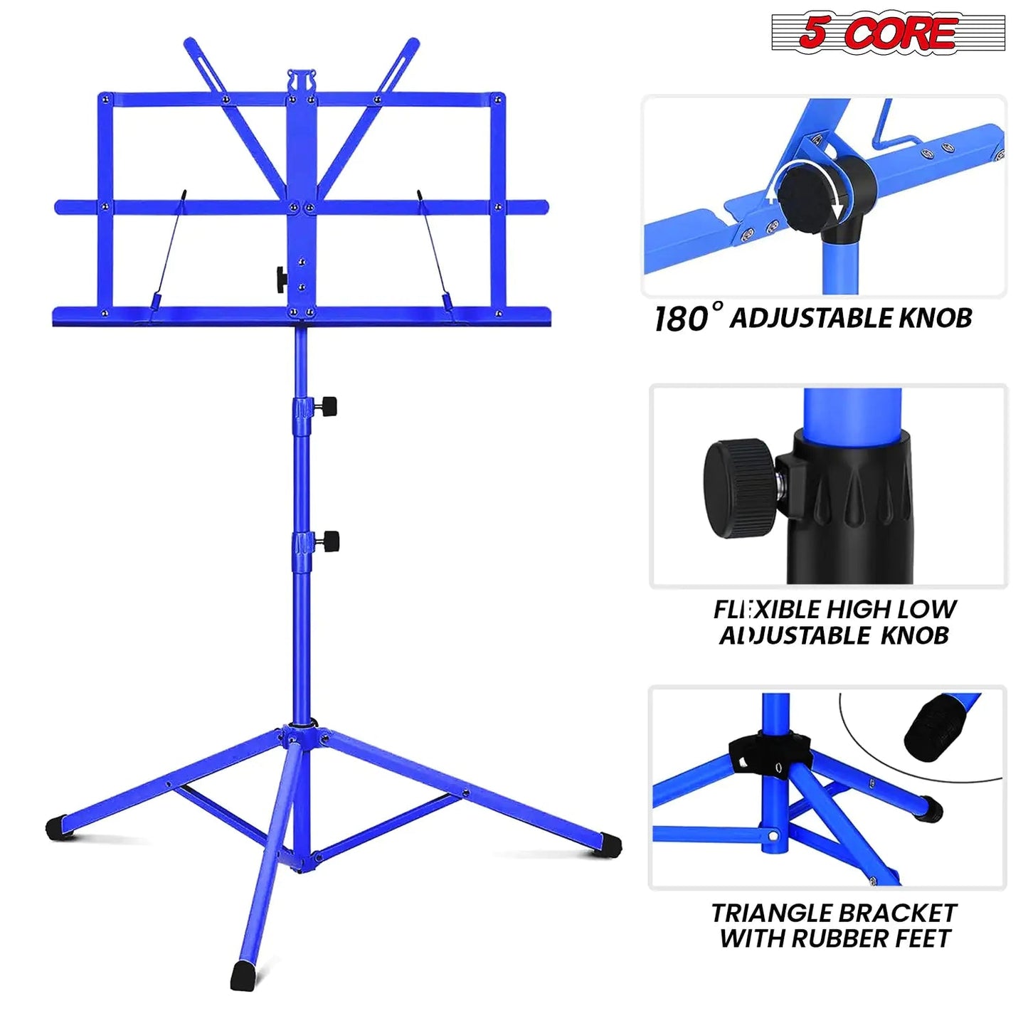 Suporte de Música 5Core para Partituras Portátil Tripé Ajustável Dobrável Porta-Notas AZUL WEM Support (www.WEM.support)