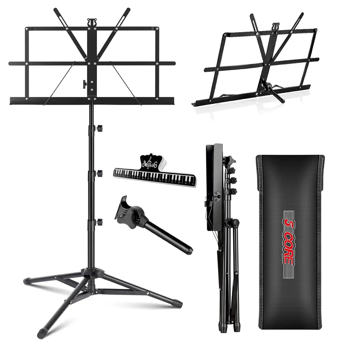 Suporte Musical 5Core para Partituras Portátil Tripé Ajustável e Dobrável Porta-Notas Preto Superior WEM Support (www.WEM.support)