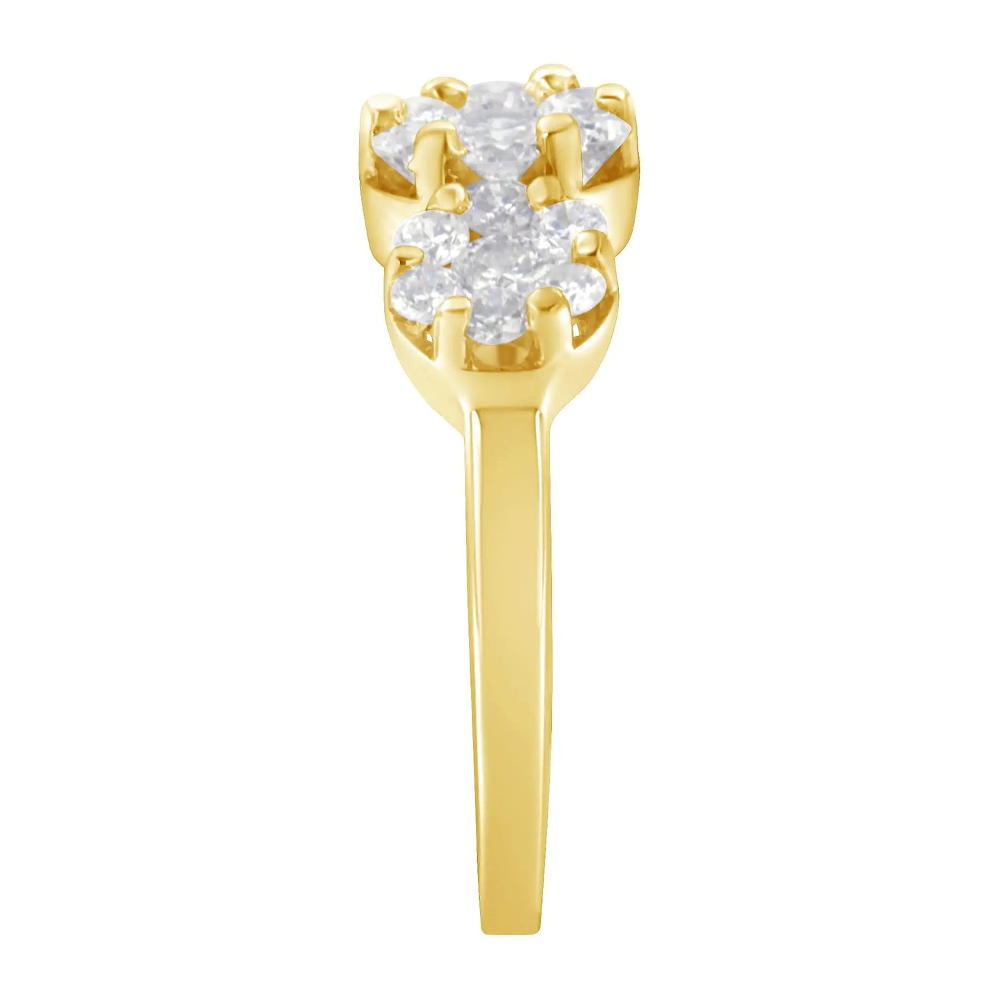 14K Yellow Gold 1-1/4 Cttw Brilliant Cut Diamond Three Round Floral Clusters Engagement or Fashion Ring (H-I Color, SI2-I1 Clarity) WEM Support (www.WEM.support)
