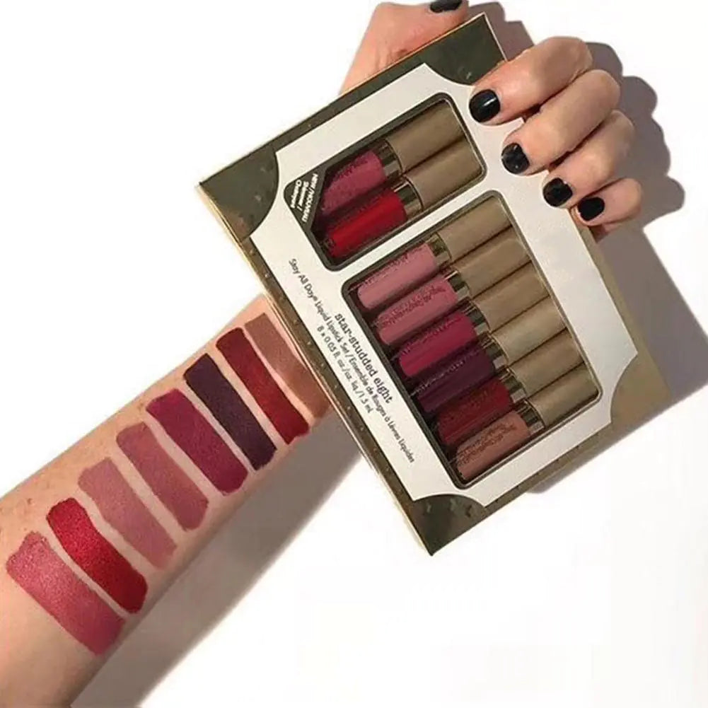 8 Pieces Professional Lip Glaze Gloss Waterproof Makeup Matte Non-sticky Lipstick WEM Support (www.WEM.support)
