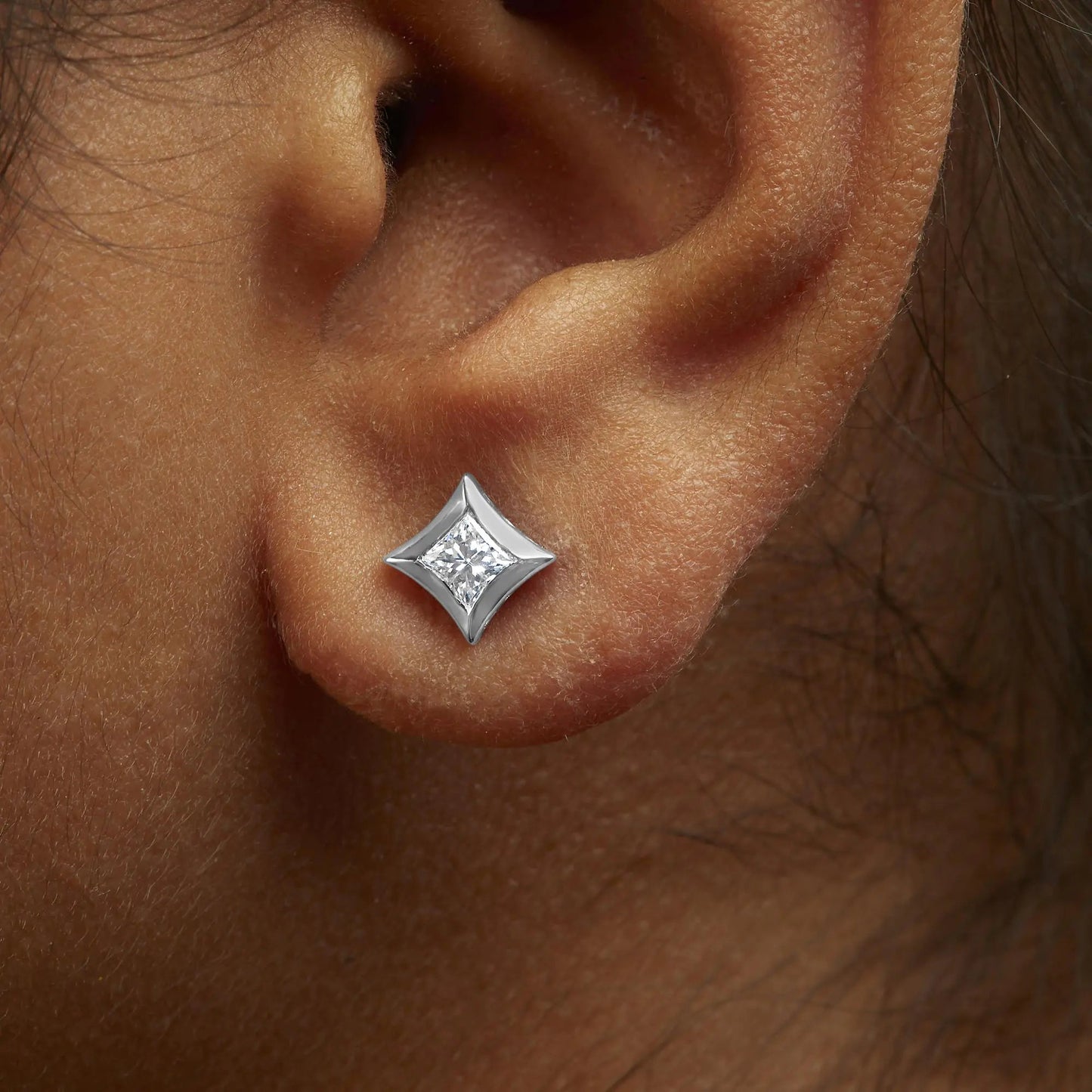 10K White Gold 1/2 Cttw Invisible Set Princess-Cut Diamond Stud Earrings (H-I Color, SI2-I1 Clarity) WEM Support (www.WEM.support)
