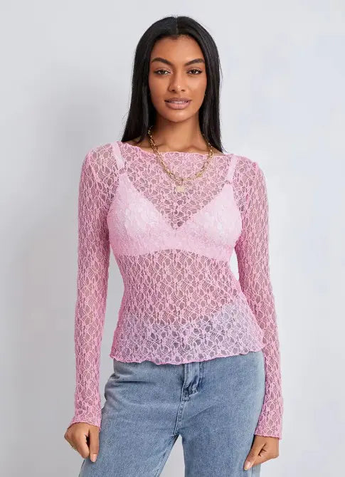 Women's Wave-Lace Mesh Blouse HejK.com Marketplace LLC