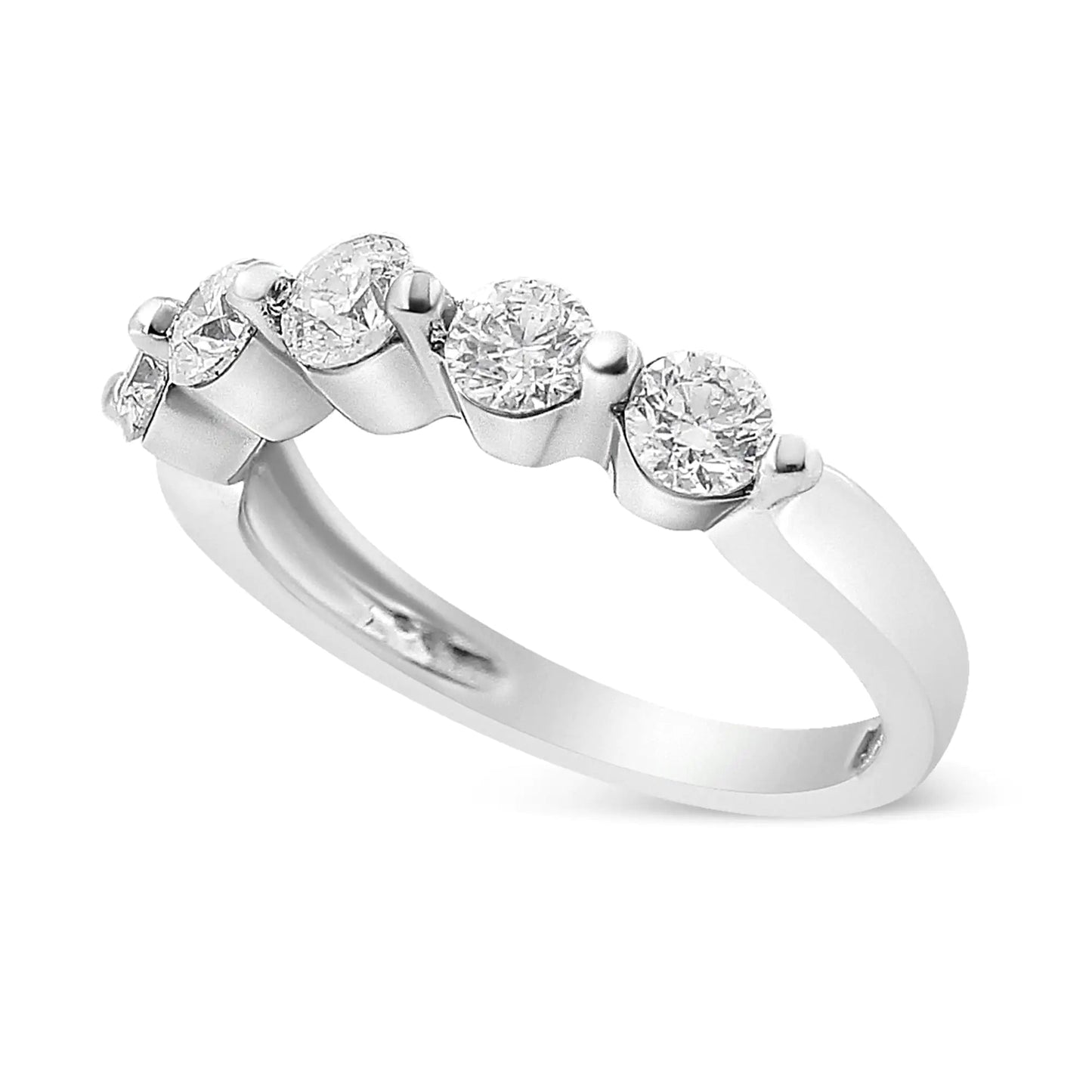 14K White Gold 1.00 Cttw Brilliant Round Cut Diamond 5-Stone Band Ring (H-I Color, SI2-I1 Clarity) WEM Support (www.WEM.support)
