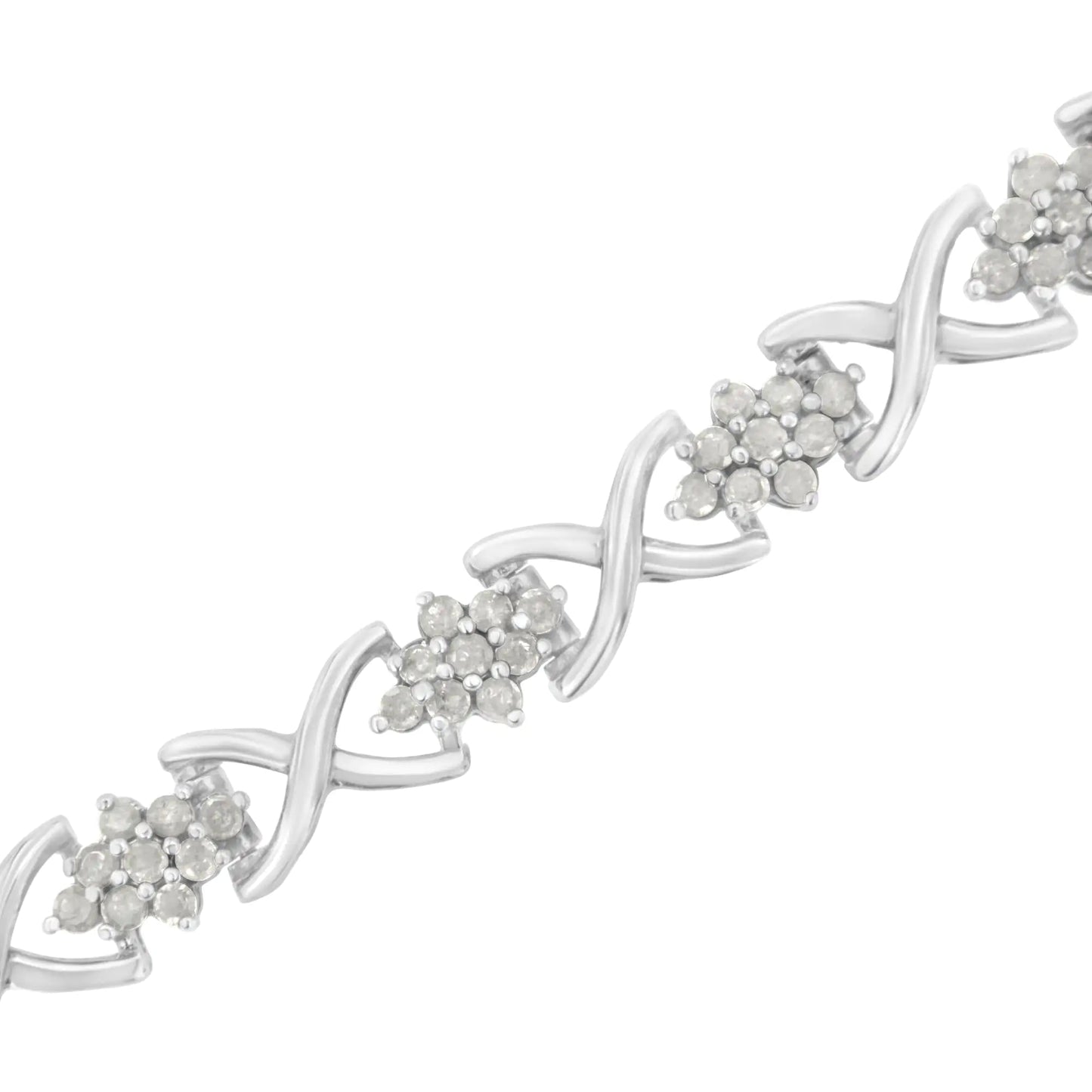 .925 Sterling Silver 2-1/4 Cttw Diamond 7” Cluster X Link Bracelet (I-J Color, I3 Clarity) WEM Support (www.WEM.support)
