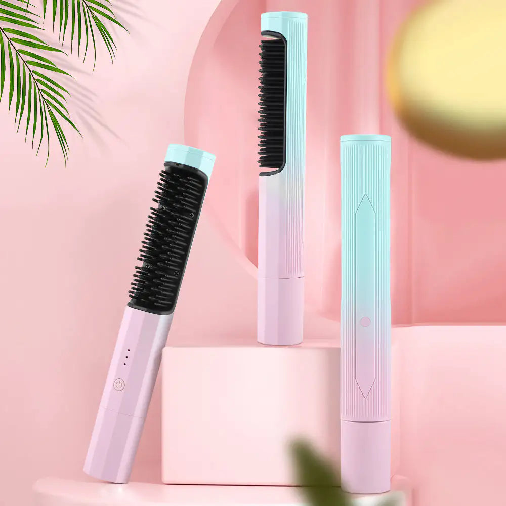 Straightening Comb Rechargeable Hair Wireless Straightener Curler Curling Straighten Dual-purpose Travel Portable USB Charging WEM Support (www.WEM.support)