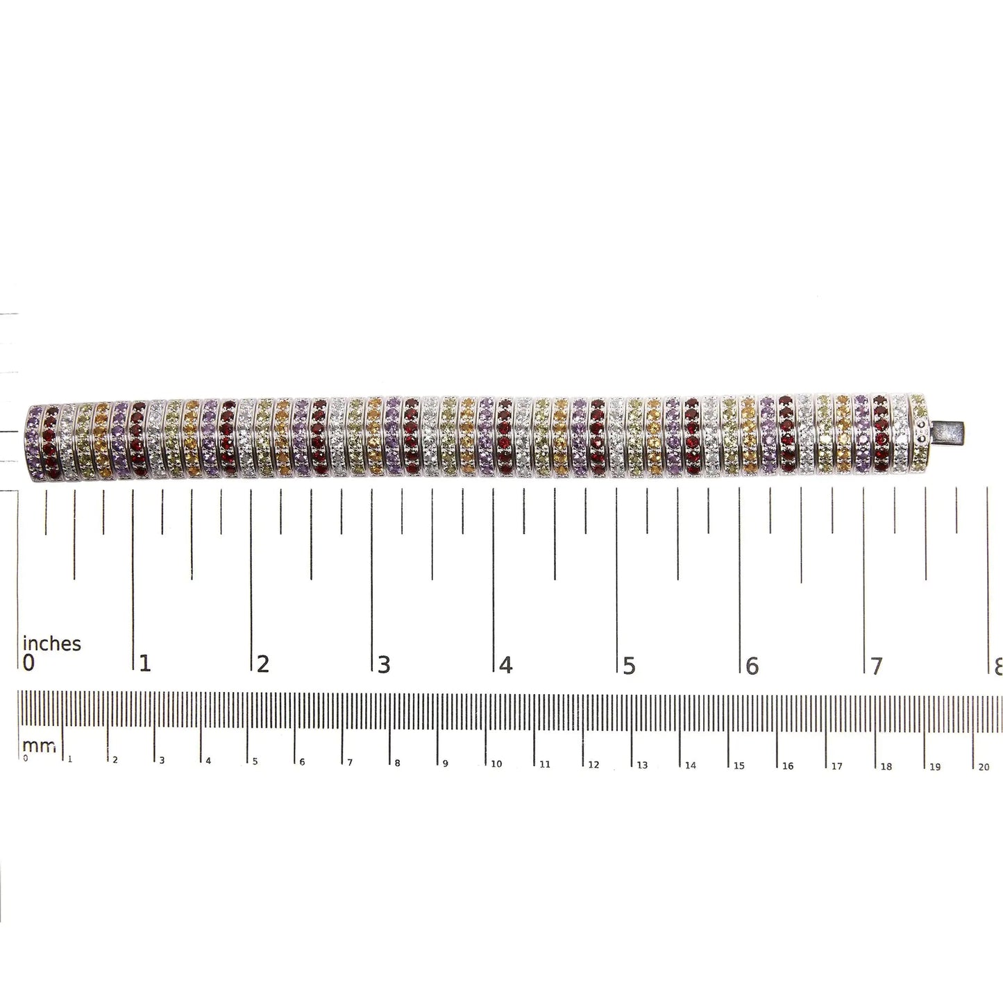 .925 Sterling Silver Multi Row Rainbow Gemstone Bangle Bracelet - 7.5" Inches WEM Support (www.WEM.support)