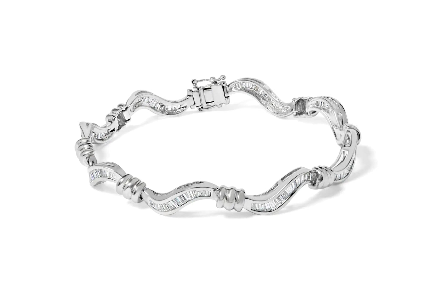14K White Gold 2.00 Cttw Baguette-Cut Spiral Link 7" Bracelet (G-H Color, SI1-SI2 Clarity) WEM Support (www.WEM.support)