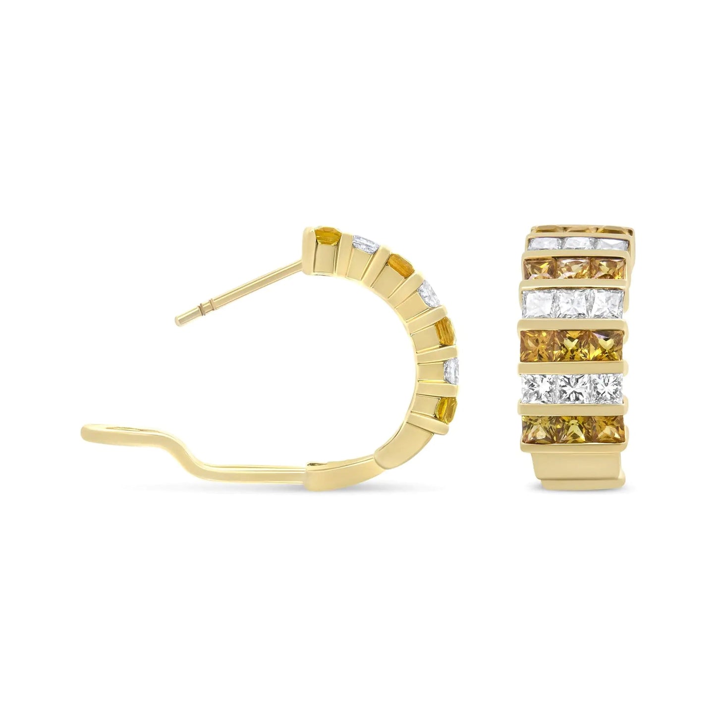 18K Yellow Gold 1 3/4 Cttw Invisible Set Princess Cut Diamond and 2.5mm Yellow Sapphire Huggie Hoop Earrings (F-G Color, VS1-VS2 Clarity) WEM Support (www.WEM.support)