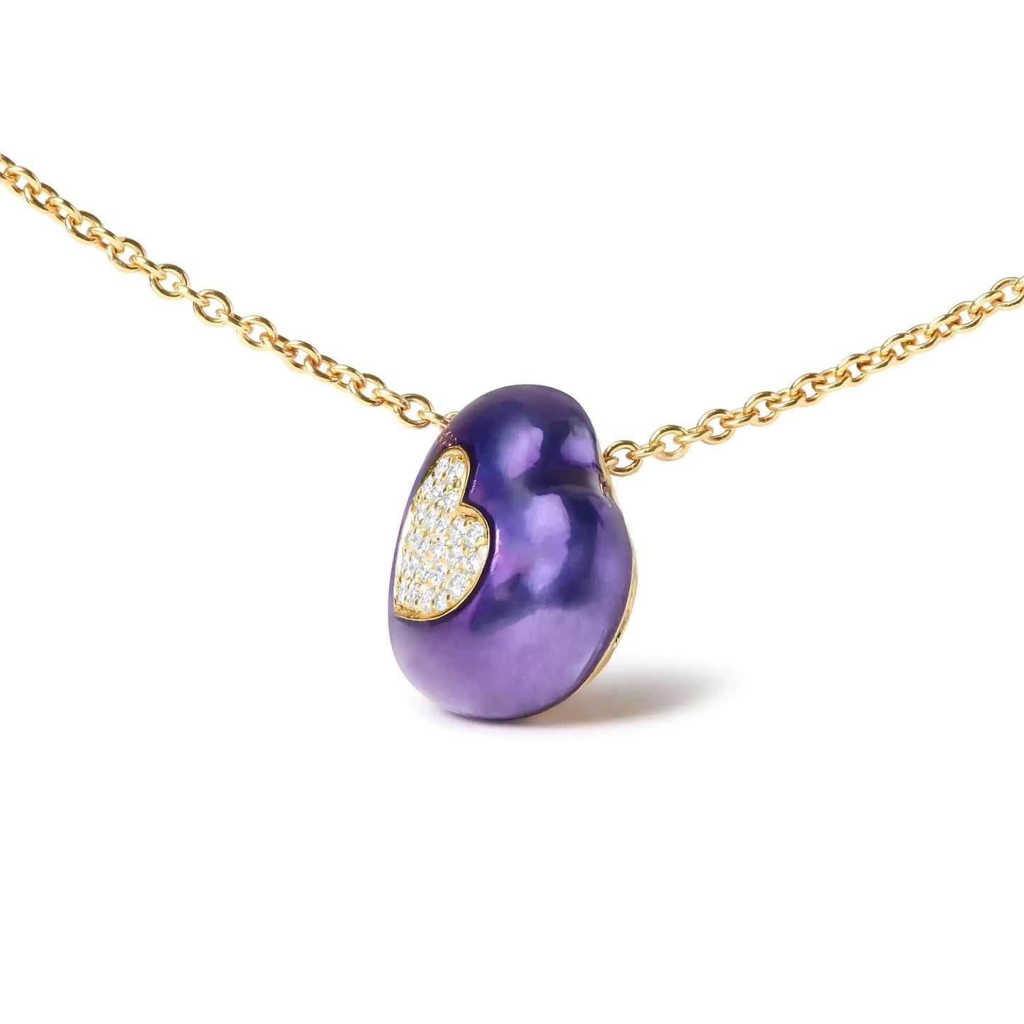 18K Yellow Gold Blue Enamel 1/10 Cttw Round Pave Diamonds Heart Shape 18" Pendant Necklace (G-H Color, SI1-SI2 Clarity) - Adjustable up to 16" - 18" WEM Support (www.WEM.support)