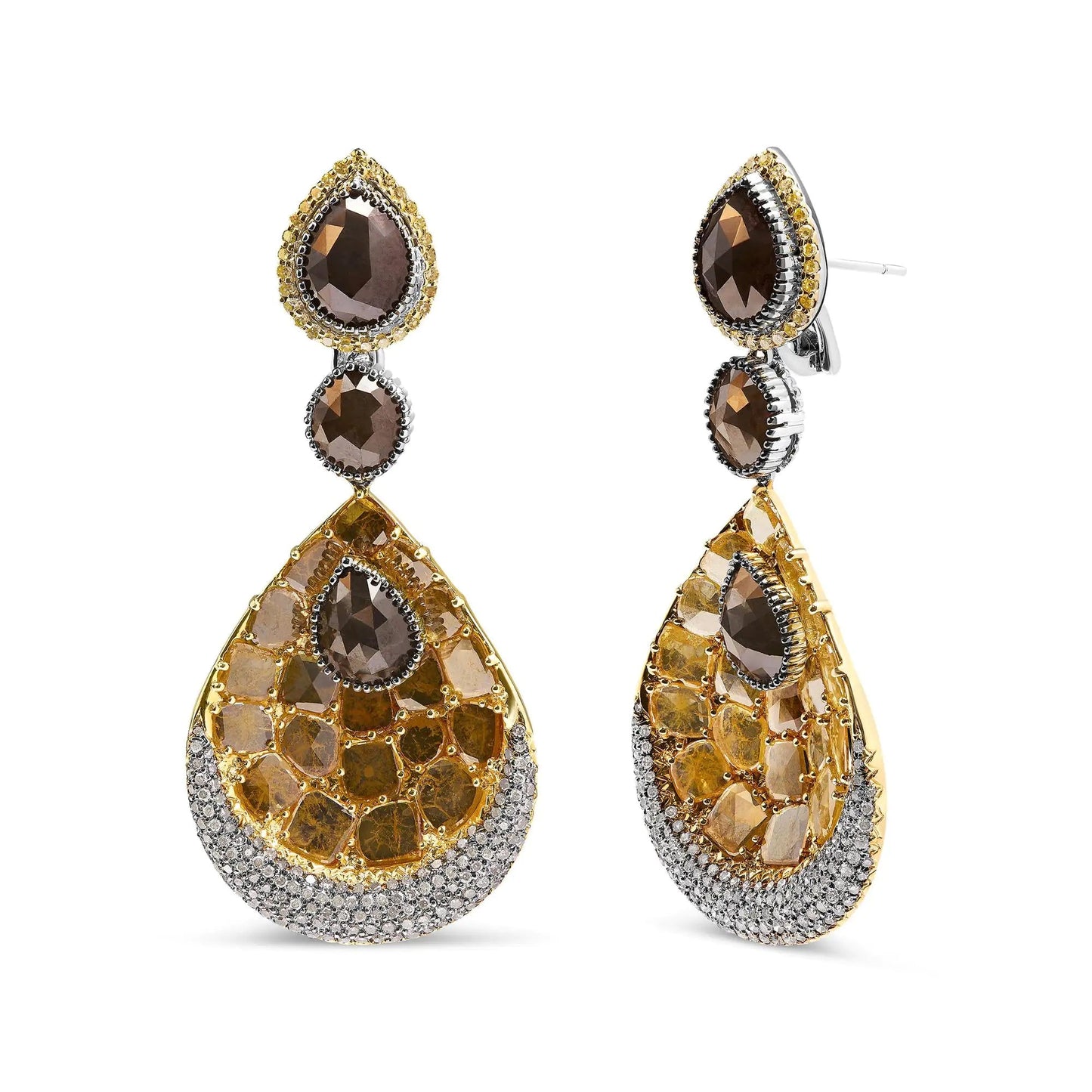 14K White and Yellow Gold 16 1/4 Cttw Fancy Color Rose Cut Diamond Disc Drop Dangle Statement Earrings (Fancy Colors, I2-I3 Clarity) WEM Support (www.WEM.support)