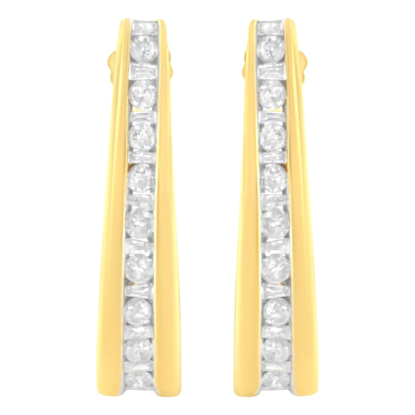 10K Yellow Gold 1 cttw Channel Set Diamond J-Hoop Earrings (H-I Clarity, I1-I2 Color) WEM Support (www.WEM.support)