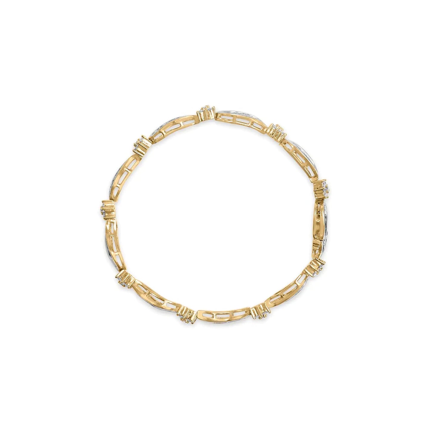 10K Yellow and White Gold 3.00 Cttw Diamond Cluster and Wave Link Bracelet (I-J Color, I1-I2 Clarity) - 7.25" WEM Support (www.WEM.support)