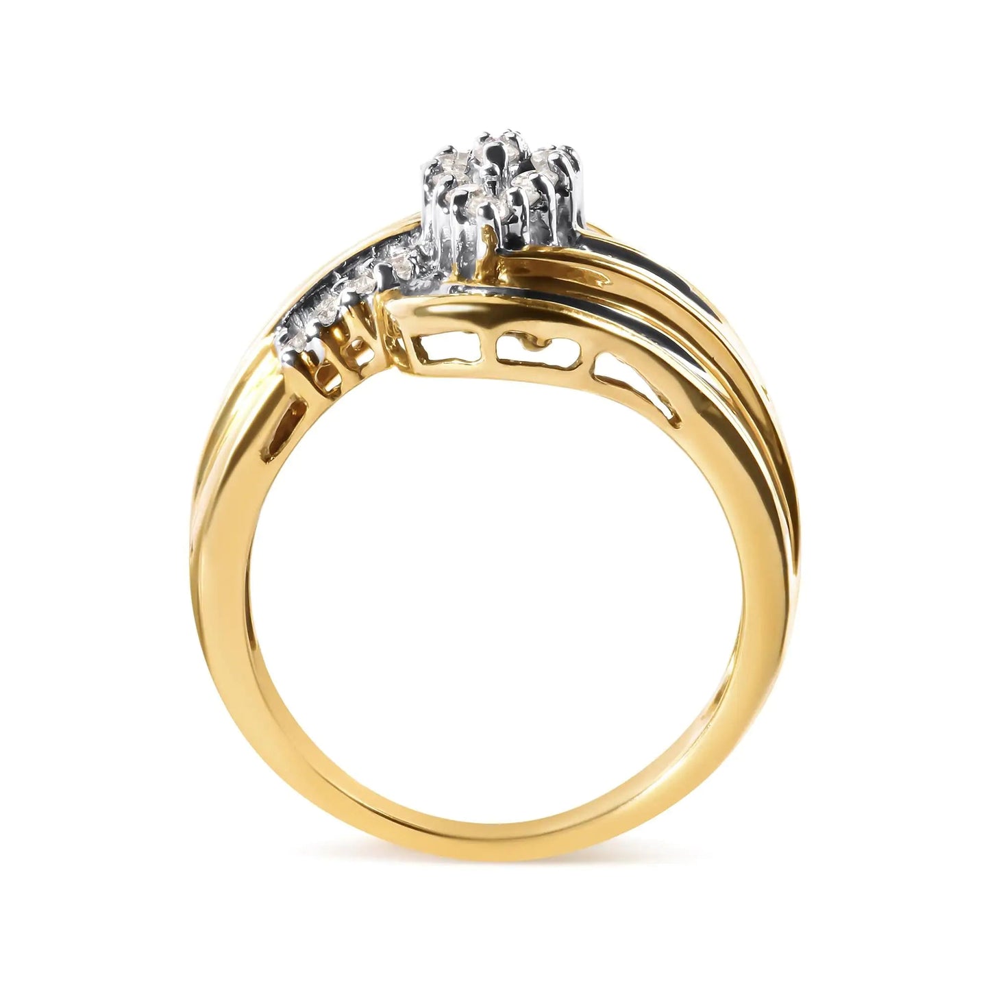 10K Yellow Gold 1/2 Cttw Diamond Pear Cluster and Swirl Ring (H-I Color, I1-I2 Clarity) WEM Support (www.WEM.support)