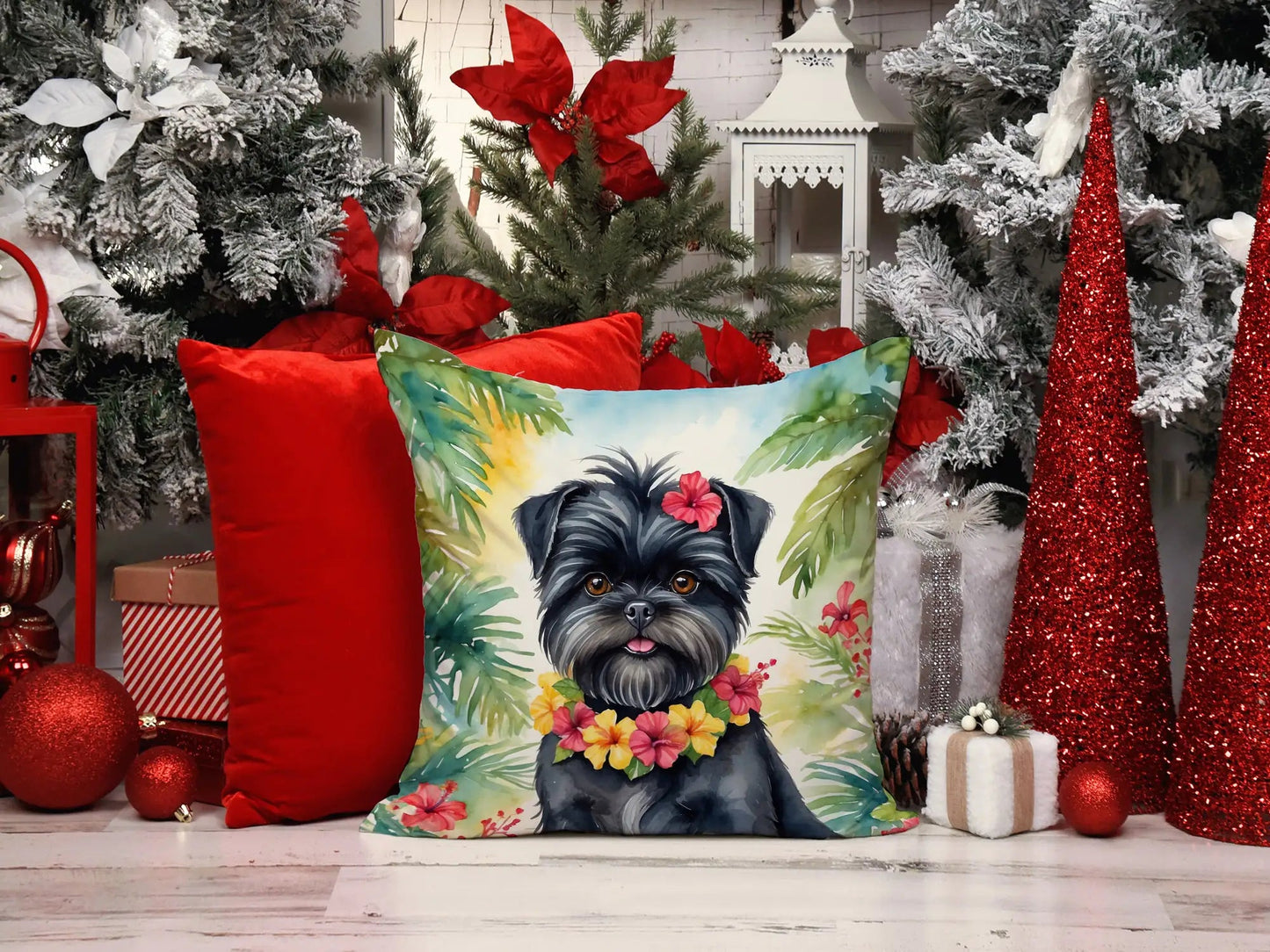 Affenpinscher Luau Throw Pillow WEM Support (www.WEM.support)