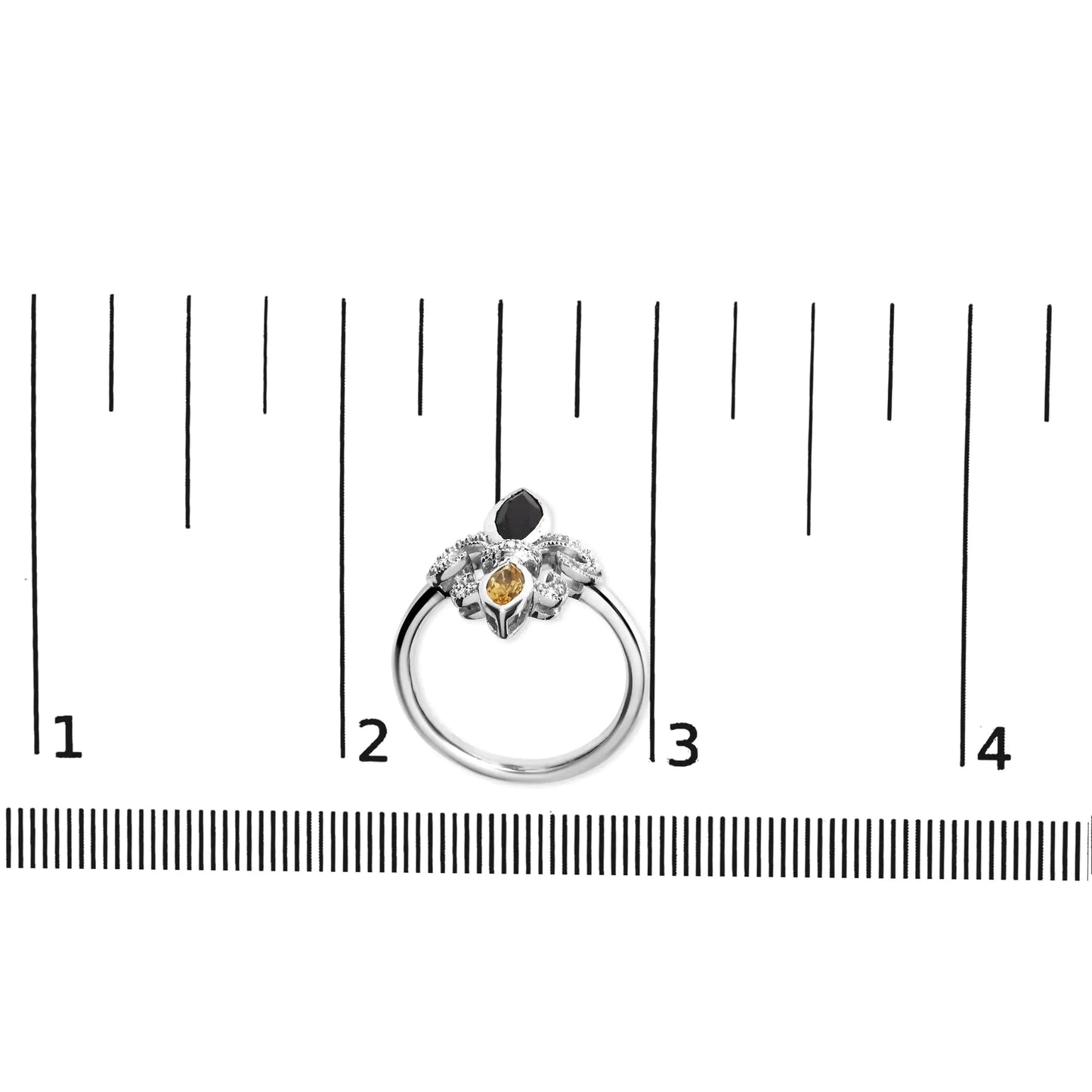 .925 Sterling Silver Black Onyx and Yellow Citrine Marquise and Diamond Accent Fleur De Lis Ring (H-I Color, SI1-SI2 Clarity) WEM Support (www.WEM.support)