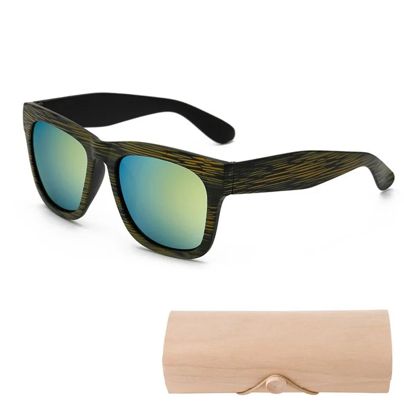 Square Bamboo Retro Sunglasses WEM Support (www.WEM.support)