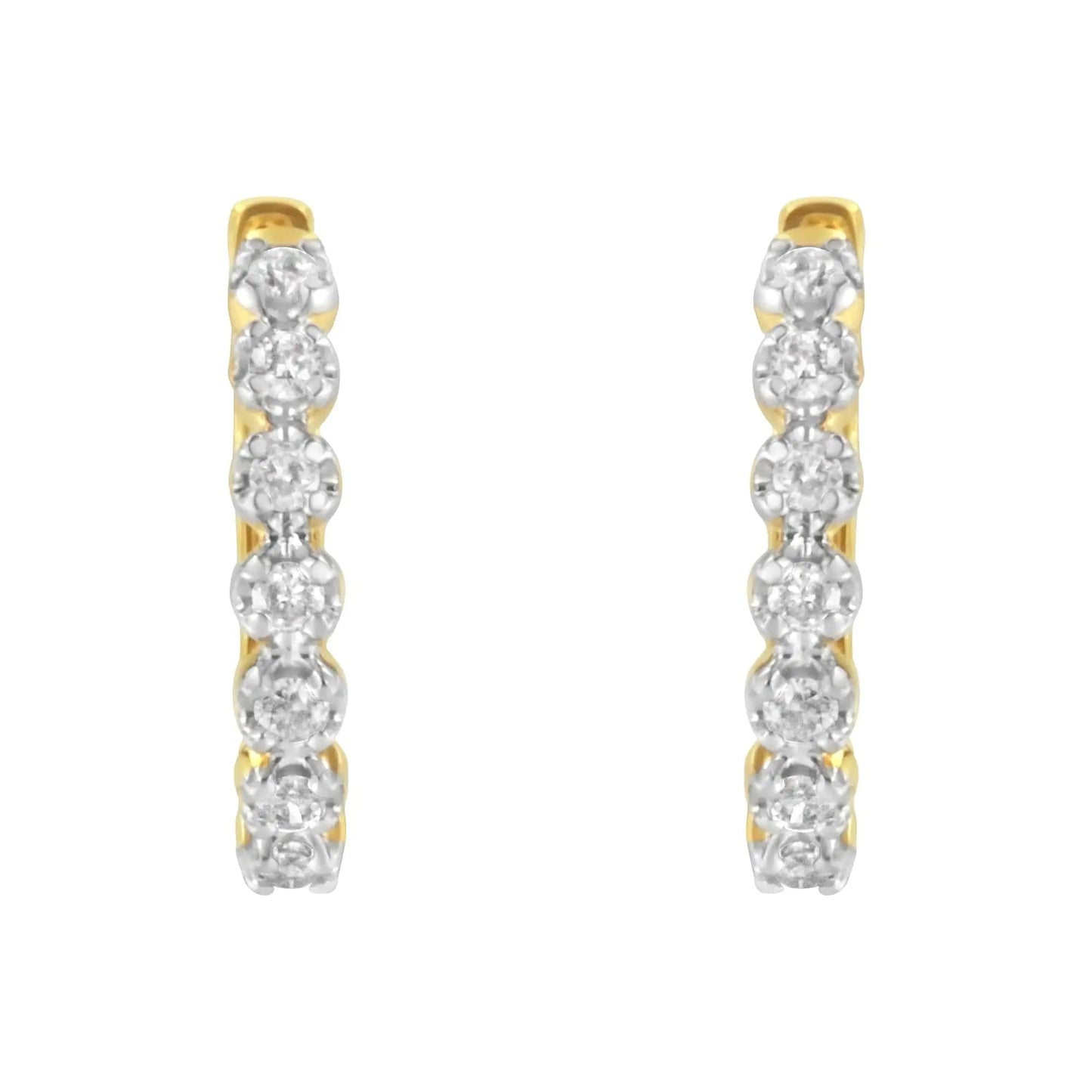 10KT Yellow Gold Diamond Huggy Hoop Earrings (1/2 cttw, J-K Color, I2-I3 Clarity) WEM Support (www.WEM.support)