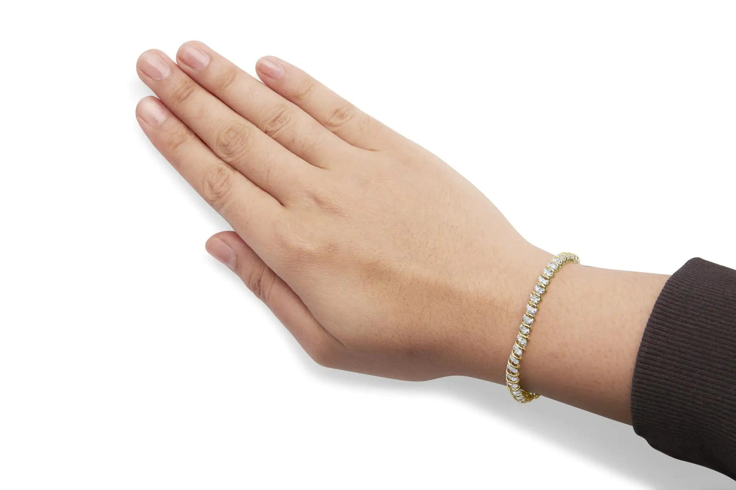 10K Yellow Gold 2.0 Cttw Diamond 2 Row Link and Heart Charm 7" Link Bracelet (I-J Color, I3 Clarity) WEM Support (www.WEM.support)