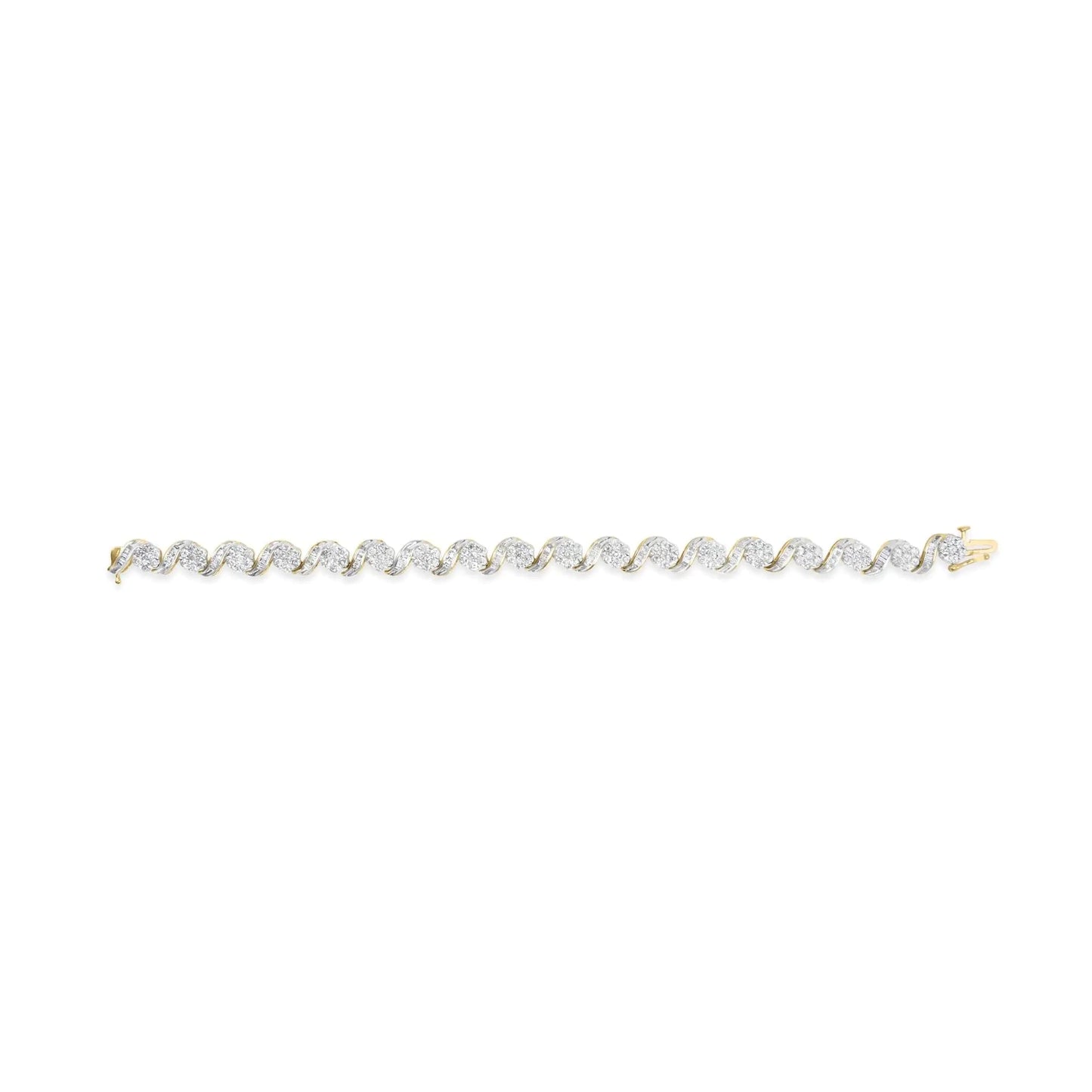 10k Yellow Gold 5.00 Cttw Round-Cut and Baguette-Cut Diamond Floral Link 7.25" Bracelet (I-J Color, I2-I3 Clarity) WEM Support (www.WEM.support)