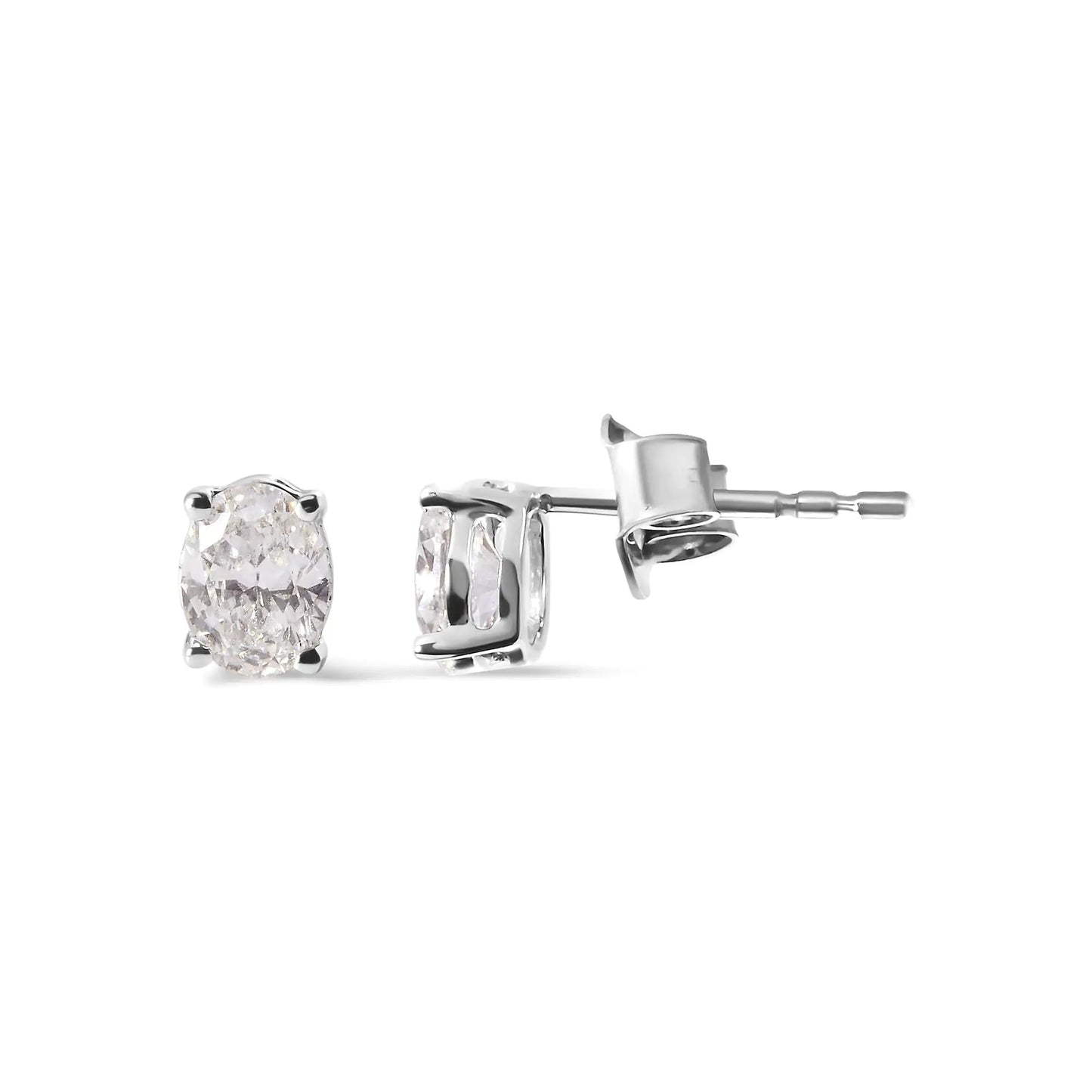 14K White Gold Prong Set Lab Grown Oval Diamond Solitaire Stud Earring (F-G Color, VS1-VS2 Clarity) WEM Support (www.WEM.support)