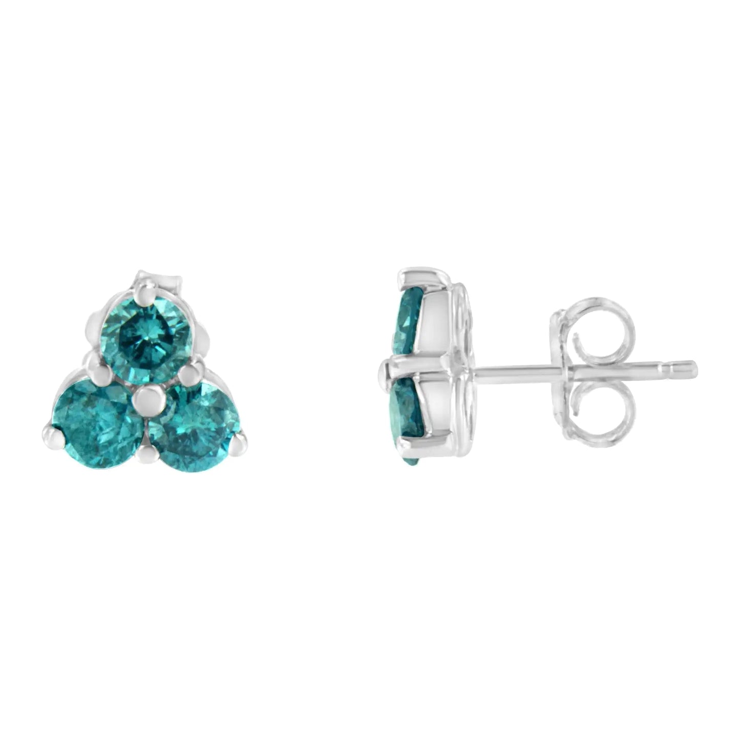 14KT White Gold Treated Blue Diamond Trio Stud Earrings (1 1/3 cttw, Blue) WEM Support (www.WEM.support)