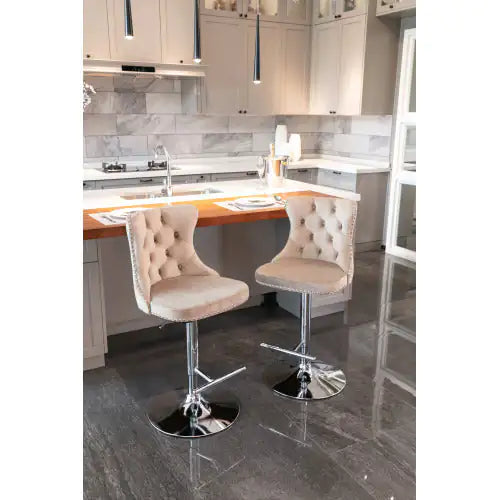 Swivel Velvet Barstools Adjusatble Seat Height From 25-33 Inch Khaki,Set Of 2 WEM Support (www.WEM.support)