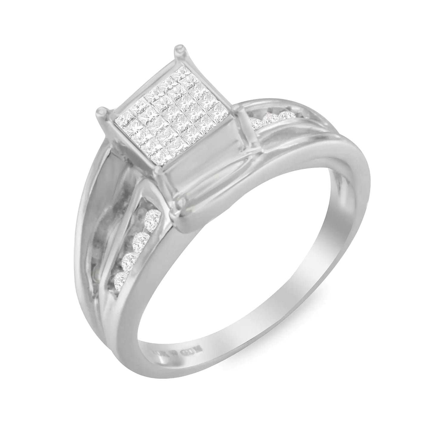 10K White Gold 1/3 Cttw Invisible Set Princess-cut Diamond Cluster Bypass Ring (H-I Color, SI1-SI2 Clarity) WEM Support (www.WEM.support)