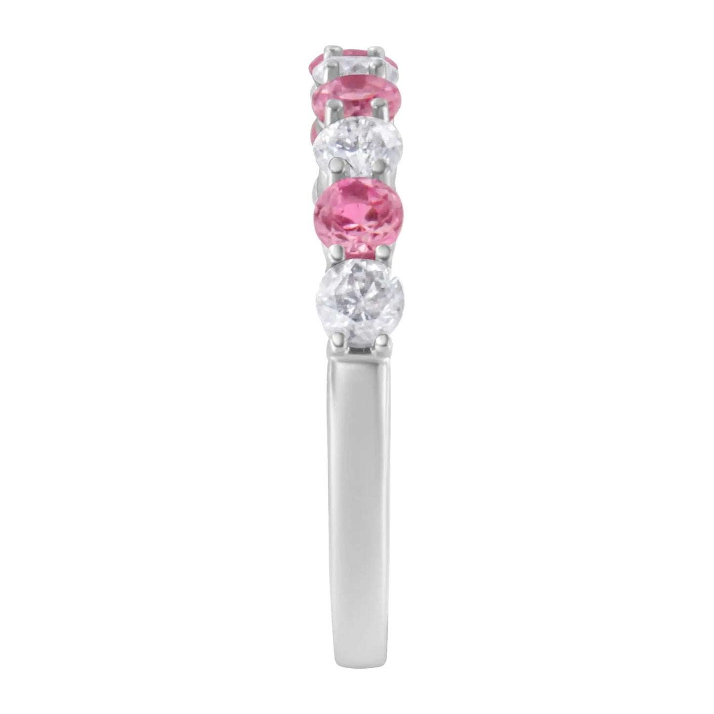 10KT White Gold 1/2 cttw Diamond and 3MM Created Gemstone Band Ring (H-I, I1-I2) WEM Support (www.WEM.support)