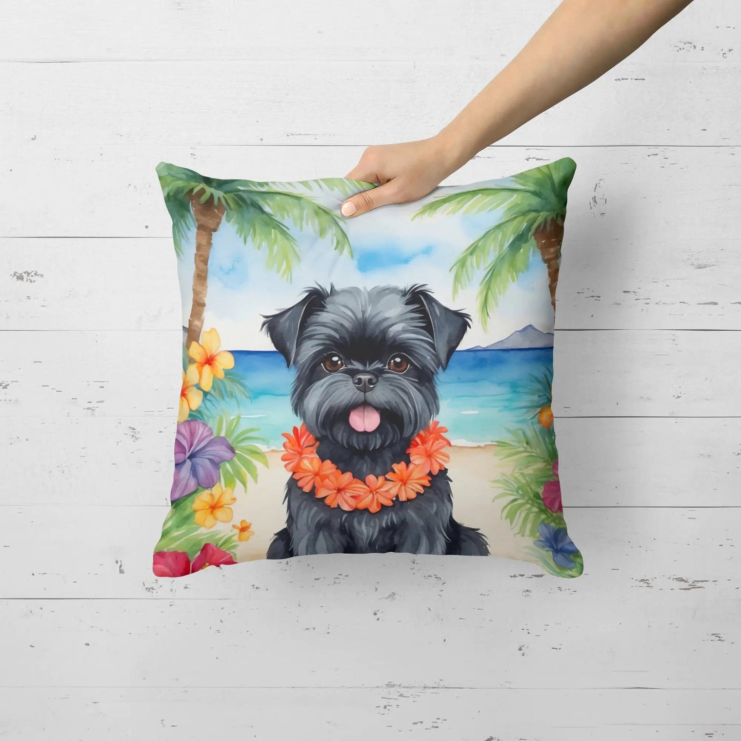 Affenpinscher Luau Throw Pillow WEM Support (www.WEM.support)