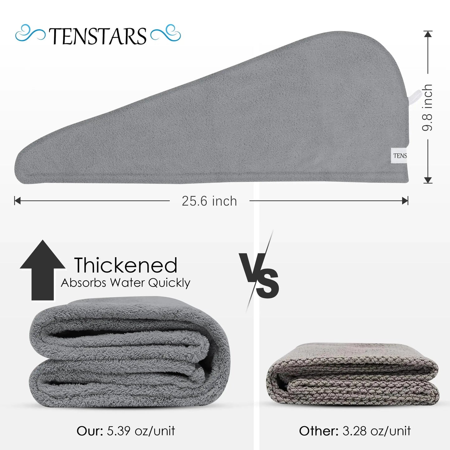 TENSTARS 5 Pack Thicken Microfiber Hair Towel Wrap for Women - Elastic Loop Design - 320GSM Coral Velvet - Quick Dry Hair Turban - 11x28 Inch (Cream+White+Brown+Light Teal+Grey, 5) Cream+white+brown+light Teal+grey TENSTARS Hair Towel Pack My Store
