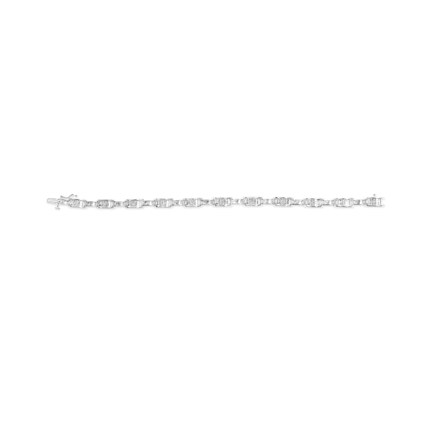 14K White Gold 1.0 Cttw Invisible Set Princess Diamond Alternating Link Tennis Bracelet (I-J Color, I1-I2 Clarity) - 7.25" WEM Support (www.WEM.support)